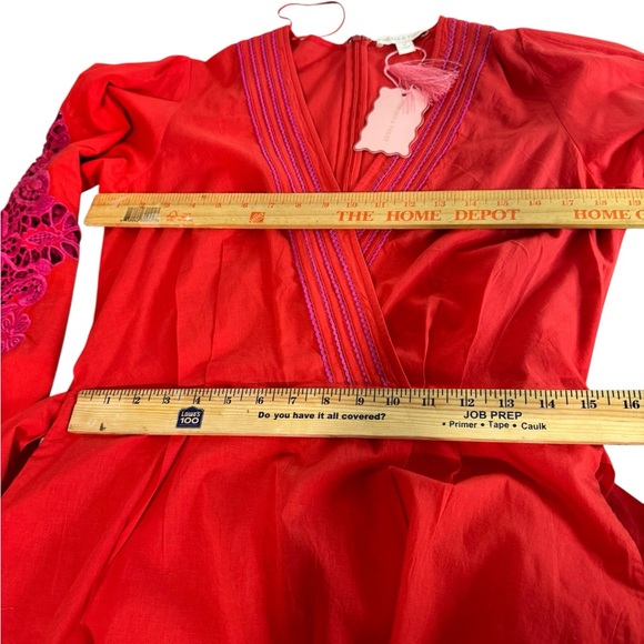 Chelsea & Violet Boho Embroidered Lace Sleeve Romper Red Pink M - Picture 10 of 11